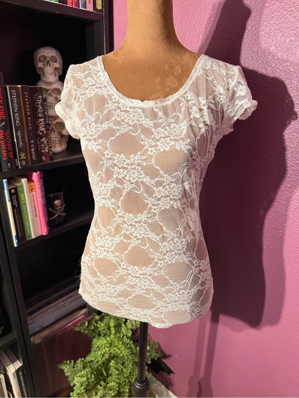Sheer White Lace Short Sleeve Women's Top